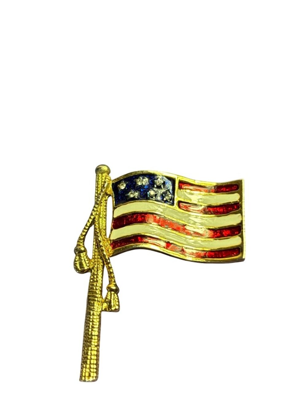 Vintage American Flag Enamel Lapel Tack Pin Red White Blue Goldtone 1.5 inches